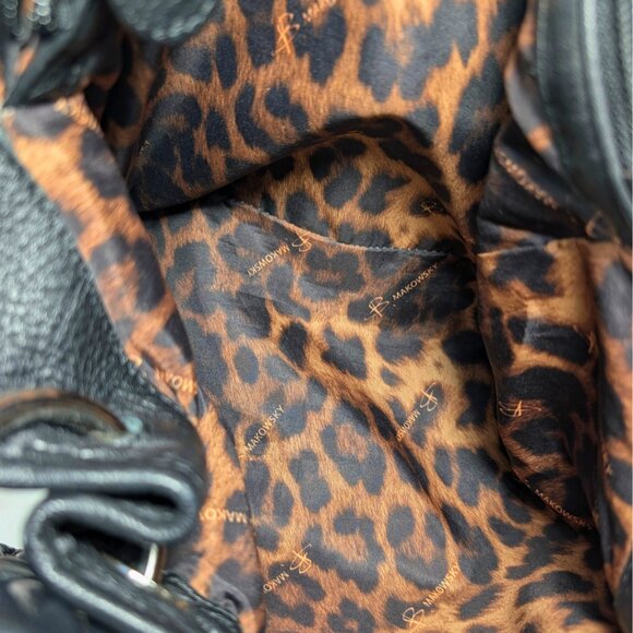 B.Makowsky Black Leather Large Slouchy Hobo Shoulder Bag Silver Chunky Hardware - Picture 9 of 11